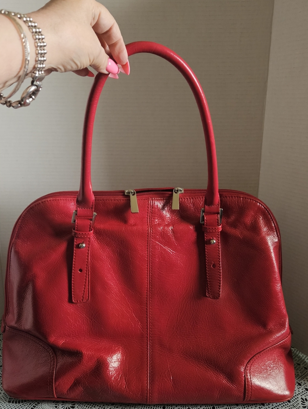 Danier Red Leather Oversize Tote
